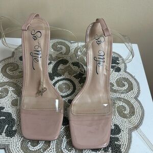 So me clear straps with rhinestone heels